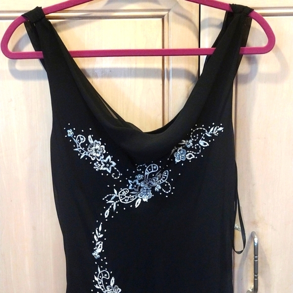 🖤 Y2K Black Beaded Sequin Rhinestone Silk/ Sheath/ Bias Cut Dress - Picture 7 of 16